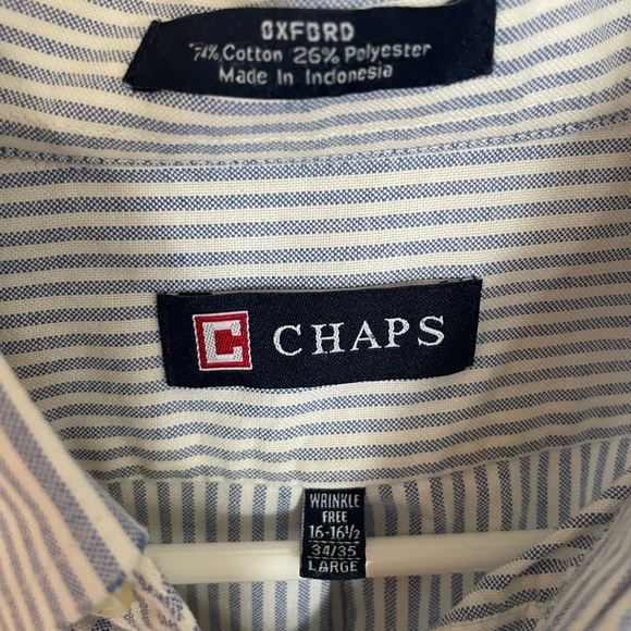 Chaps Oxford men’s shirt. White with blue stripes. - Picture 3 of 4